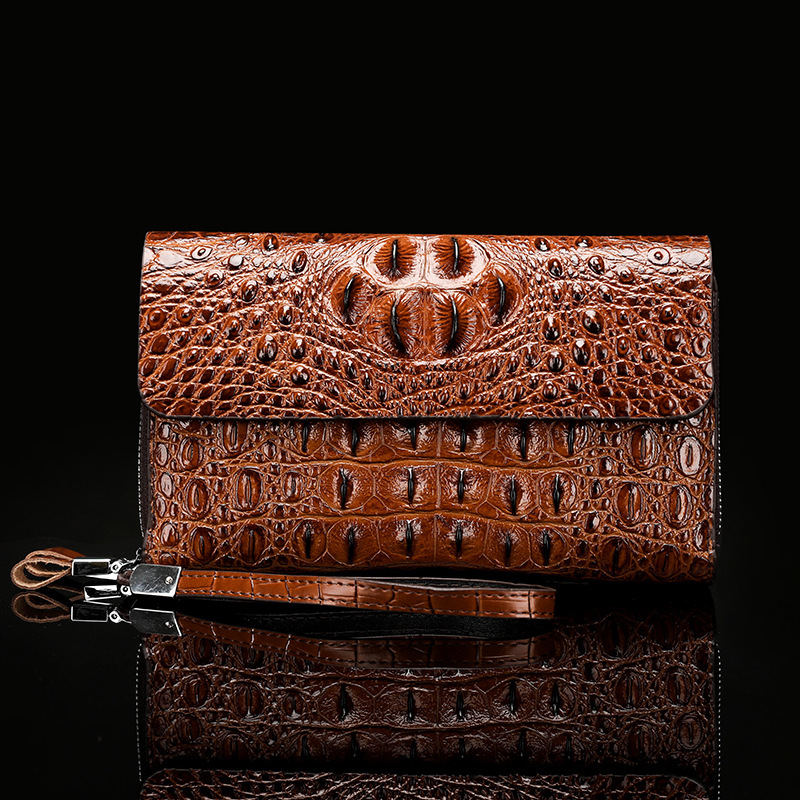 New Men's Crocodile Pattern Wallet High-end Double Zipper Long Clutch Bag Fashionable Business Large Capacity Handbag Trendy