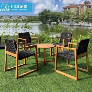 Courtyard Garden Rooftop Terrace Creative Outdoor Solid Wood Tables and Chairs Outdoor B&B Villa Handmade Rope Chair Combination