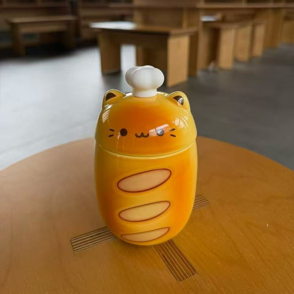 Personalidad creativa pan de dibujos animados gato taza regalo de mano encantadora taza de café de oficina taza de cerámica