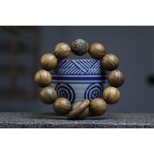Green Sandalwood Carved Lucky Pixiu Running Ring 2.0cm 12 Beads Buddhist Beads Bracelet Men's Wooden Bracelet Sweet Fragrance
