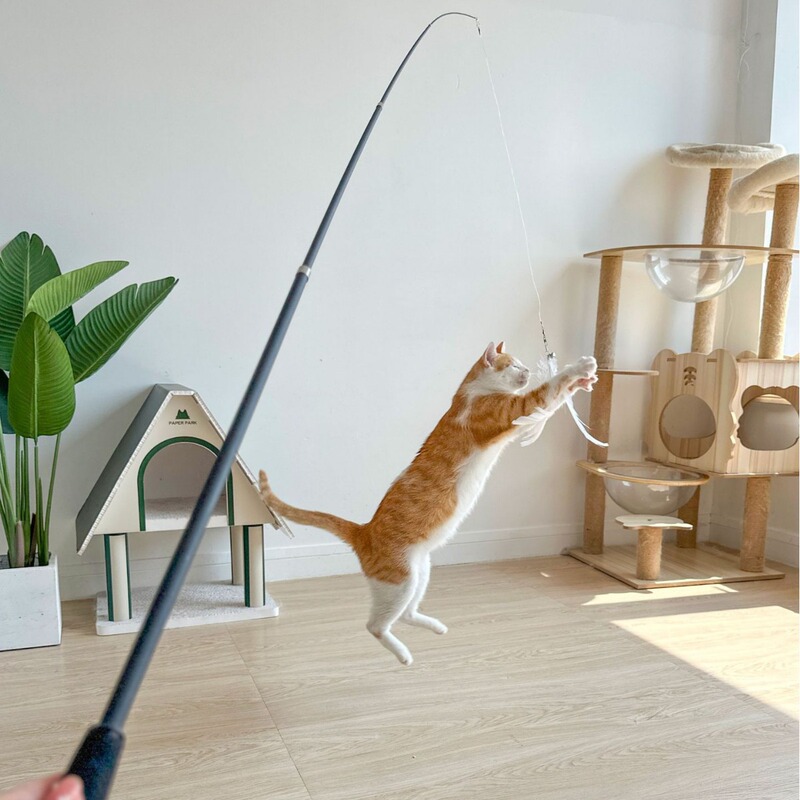New telescopic cat teaser 1.8m long fishing rod with bell feather cat toy durable