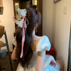 超仙レースのバレエ風の蝶結びのフリンジクリップの女性の後頭部のヘアピンの髪の大きいサメのヘアピンの髪飾り