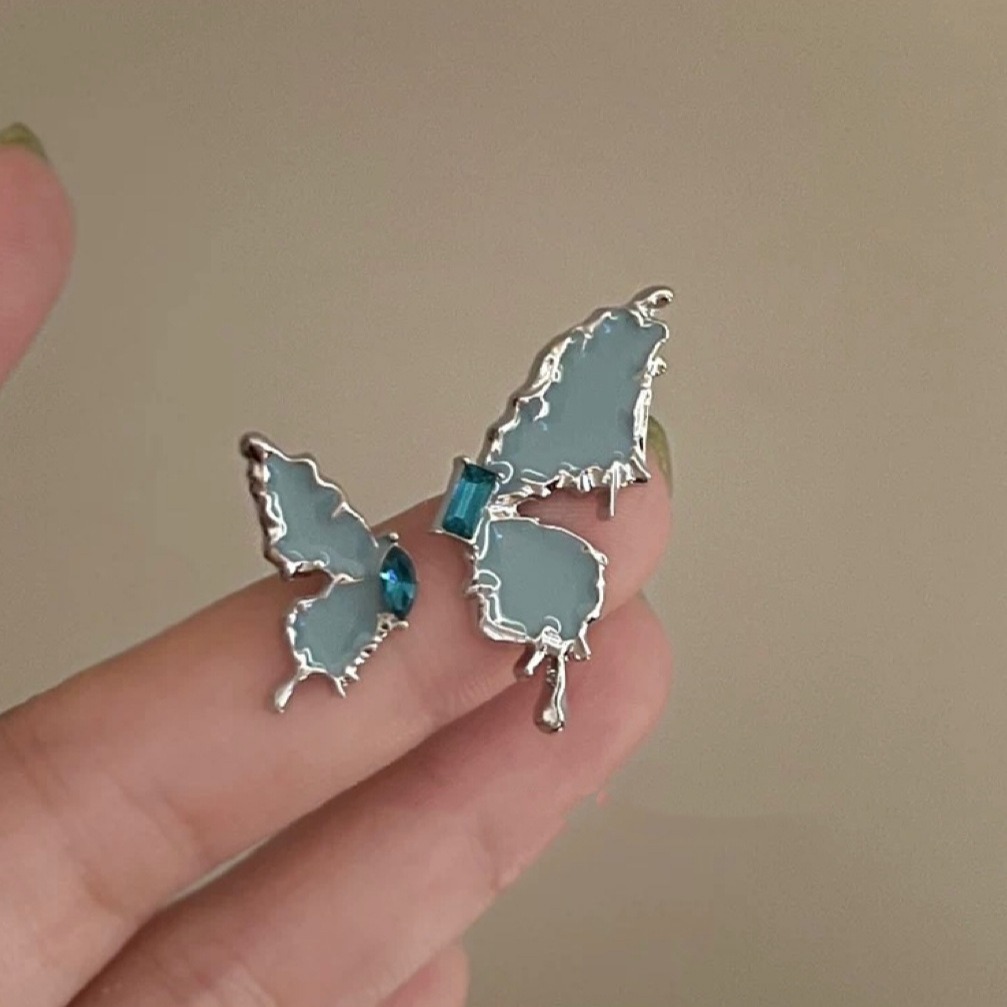 Aguja de plata, estilo de vacaciones azul, pendientes de lazo de flores suaves, pendientes de moda fresca, pendientes de ambiente dulce