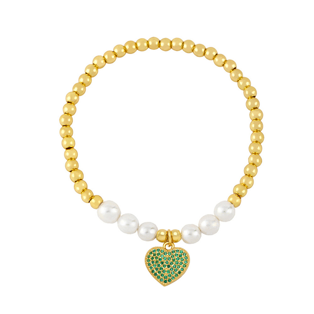 Fashion Copper Heart shape Bracelet Artificial Pearl Zircon Copper Bracelets