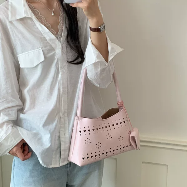 2026 New Fashion Woven Hollow-Out Bucket Bag for Women, Large Capacity Shoulder Bag, Handbag, Underarm Dumpling Bag, Mother-Daughter Bag