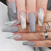 Long white marble fake nails, nail sequins for manicure, suitable for import, 24 pieces