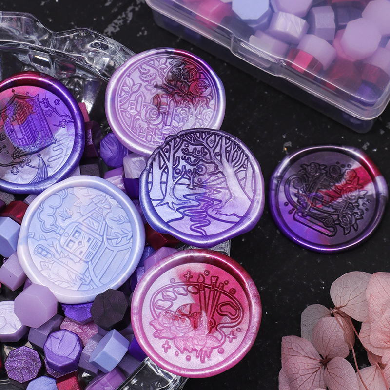 Fuego pintura sello grano de cera de color mezclado sellado sello de cera sobre tarjeta de invitación de boda pegatina caja de regalo octogonal fuego pintura grano de cera