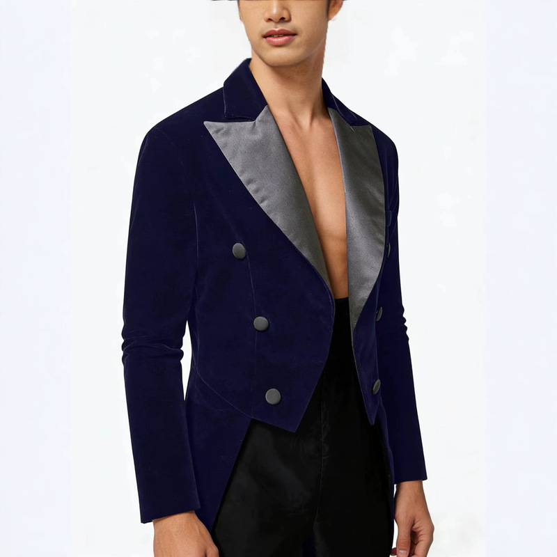 2026 New Cross-Border Men's Casual Velvet Tuxedo Tailcoat, Men's Banquet Suit, Stage Performance Formal Jacket