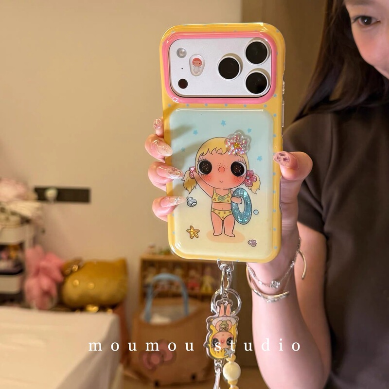 Cute Beach Swimming Ring Jade Chain Suitable for iPhone 17 Pro Max Apple 16 Phone Case 15 New Model 14 Hard Case