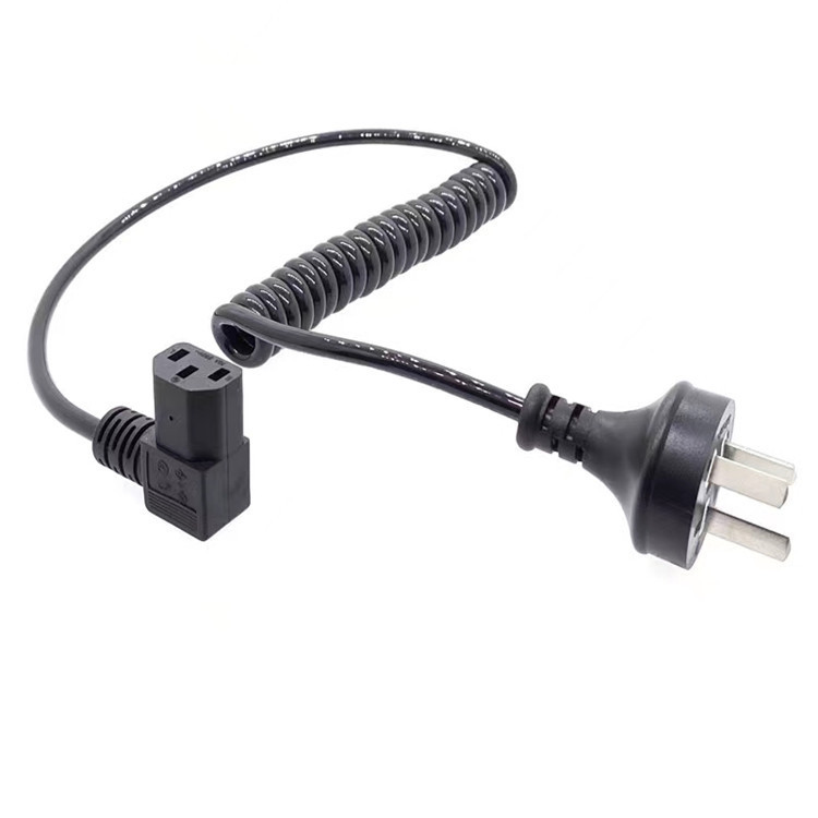 弹簧线螺旋PU仪器按摩床收缩大功率电源线SAA澳大利亚带锁品子尾