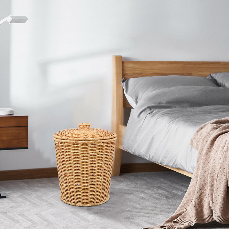 Phoenix Art Craft Flower Collagen Color Strap Cover Trash Can Korean Style Home Vintage Style Eco-Friendly Wicker Weave Trash Storage Bin