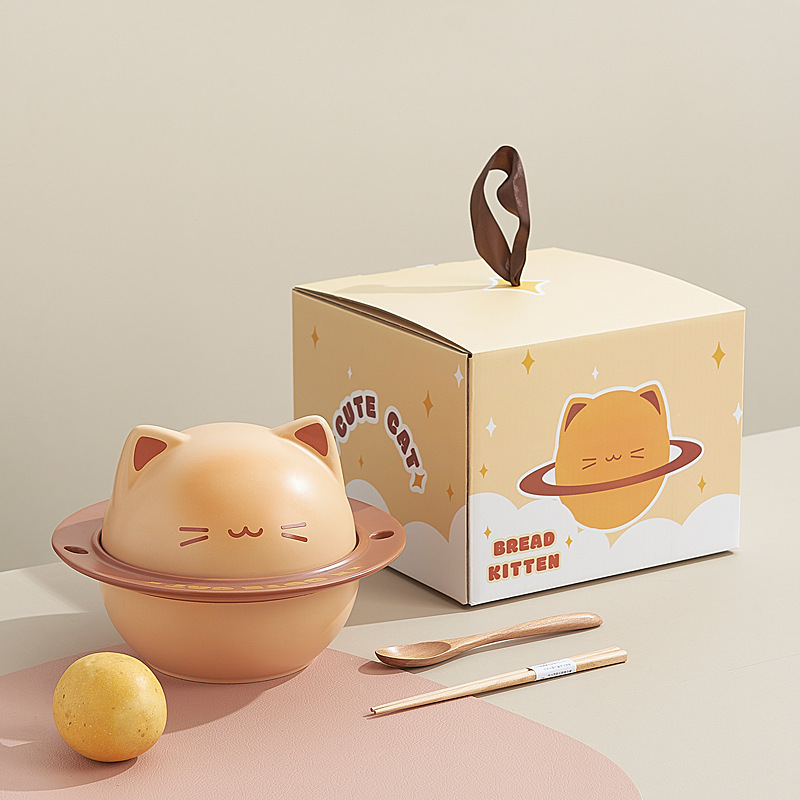 创意卡通烤面包小猫系列泡面碗面包杯碟餐具套装学生宿舍家用送礼|undefined