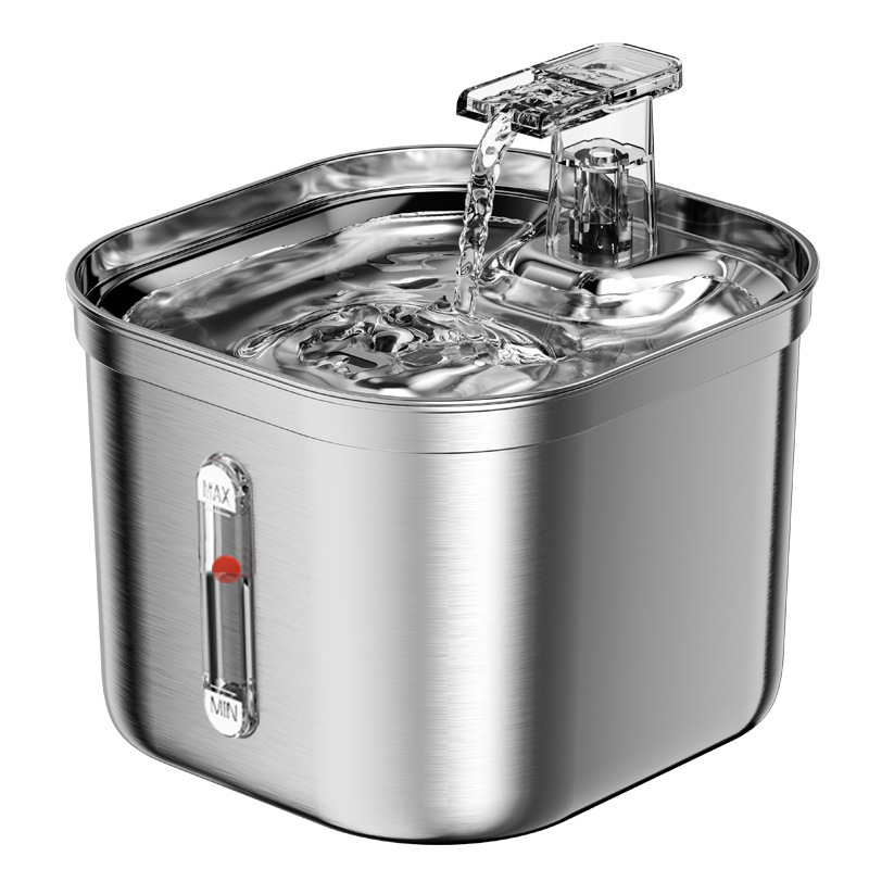 Pet potable cuadrado de acero inoxidable filtro de circulación automática inteligente de agua de inducción gatos y perros alimentadores de agua venta caliente