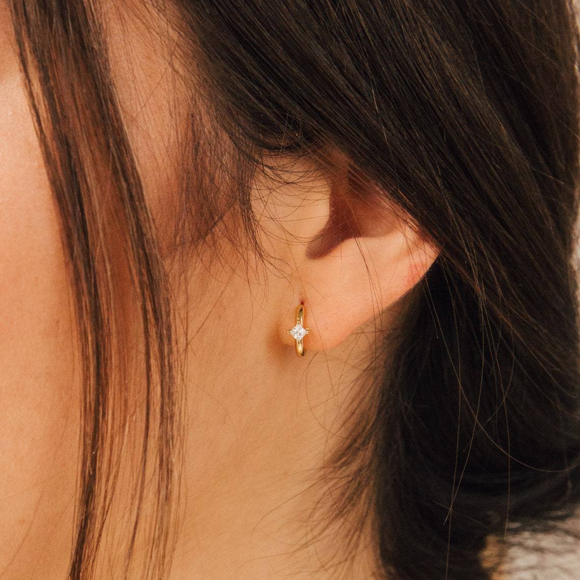 Earrings Classification 1 Pair Quantity Daily Occasion 1 Pair Simple Style Square Plating Inlay Copper Zircon Gold Plated Earrings