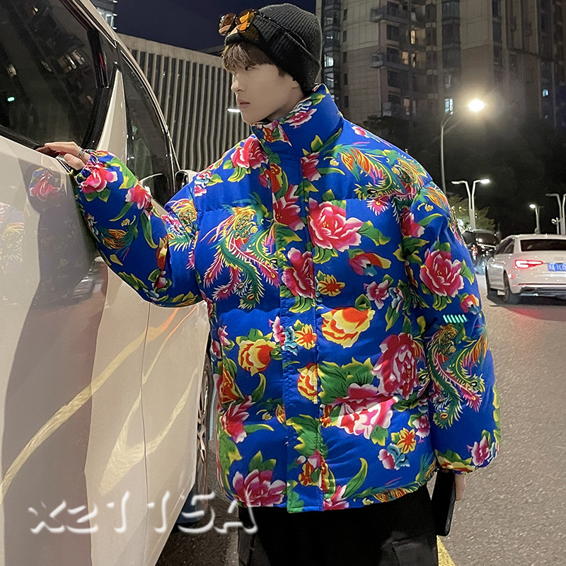 겨울 동북 큰 꽃 두꺼운 따뜻한 코튼 코트 중국 스타일 느슨한 플러스 사이즈 남녀 코튼 코트 전국 패션 코튼 코트
