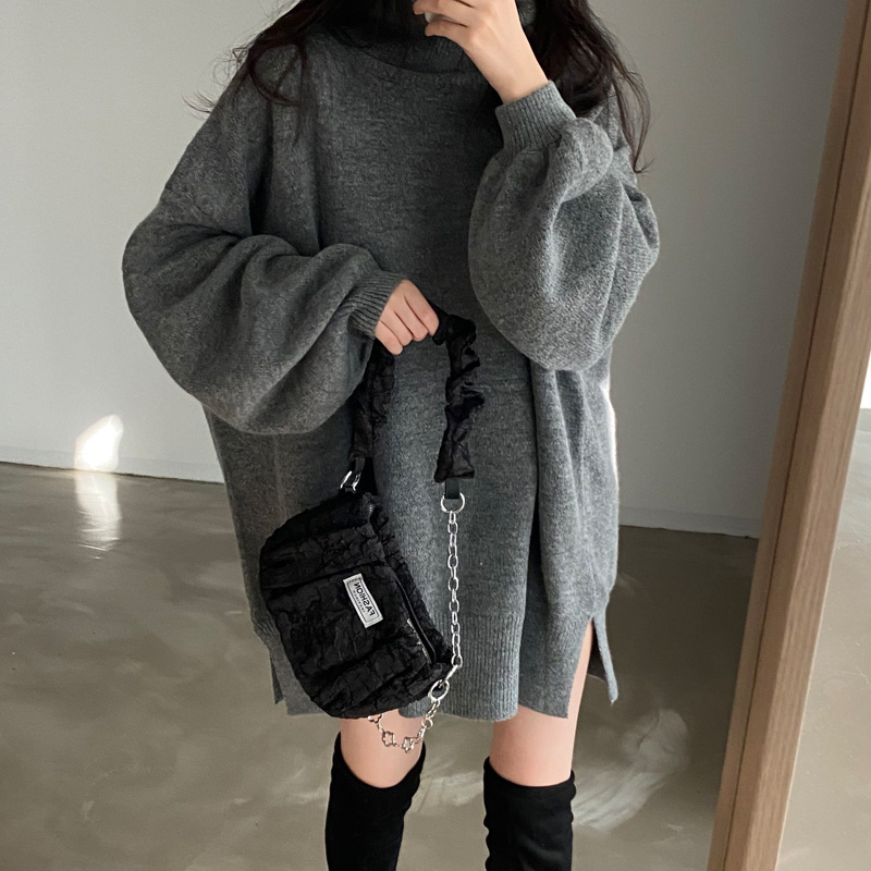 High Collar Warm Sweater Mid-length Versatile Knitted Top Women
