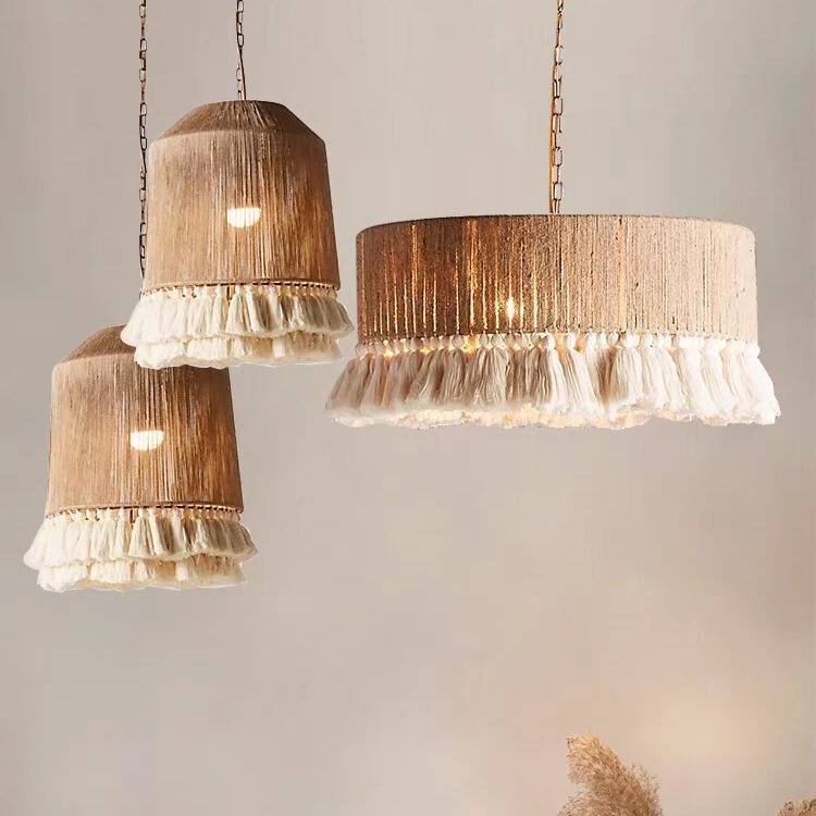 Bohemian Vintage Chandelier Living Room Homestay Hotel Restaurant Dining Table Lamp Creative Hemp Rope Zen Tea Room Bedroom Lamp