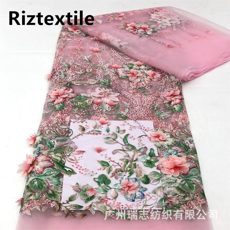 3D three-dimensional chiffon beads sequins mesh embroidery high-end wedding dress children's clothing women's dress dress lace fabric