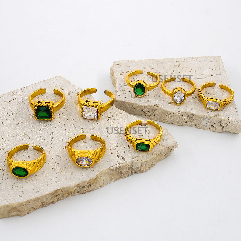 Fashion Geometric Stainless Steel Inlay Zircon Open Ring 1 Piece