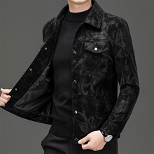 T 30736 Men's Printed Leather Jacket ӡ��Ƥ�� �羳�W��