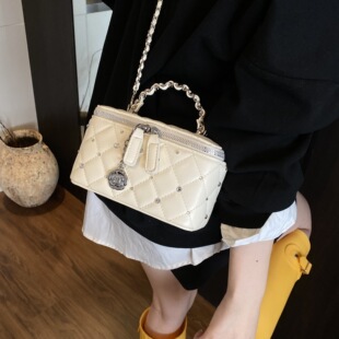 Summer Bag Women's Diamond-encrusted Chanel Style Rhombic Portable Cosmetic Bag 2025 New Soft Leather Chain Shoulder Crossbody Bag