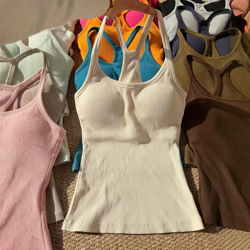 Lulu's Same Style Ebb Summer Inner Wear with Thickened Cups to Cover Side Breasts, Detachable with Chest Pads, Slimming Sports Camisole Tank Top Lulu's Same Style Ebb Summer Inner Wear with Thickened Cups to Cover Side Breasts, Detachable with Chest Pads, Slimming Sports Camisole Tank Top