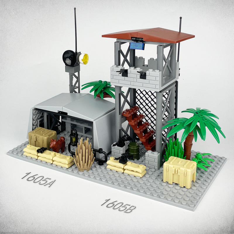 Meigao 6 Types of Military Model Children's Building Block Toys Field Command Center Watchtower Station 1605 Castle Weapons Small Pieces