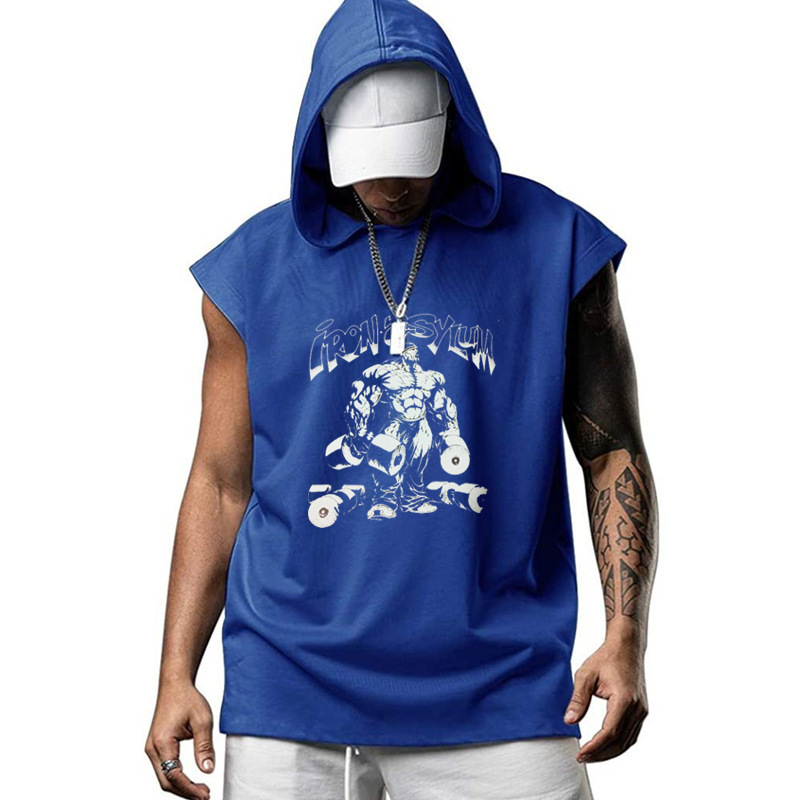 Men's Gym Muscle Sleeveless American Loose Running Basketball Sports Loose Bodybuilding Top Vest Hooded Vest