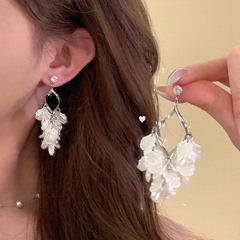法式闪锆贝壳花瓣流苏耳环女轻奢小众高级感耳钉海边度假风耳饰女