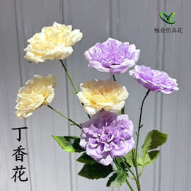 婚庆仿真牡丹花跨境复古手工假花摄影摆设道具三头无叶丁香牡丹花
