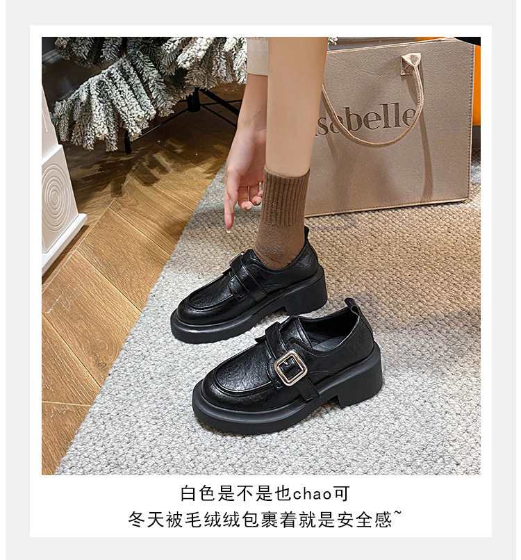 Giày lười nữ mũi tròn gót thô 3–5 cm kiểu Anh, đế cao su — Màu nâu, Màu đen chi tiết 20