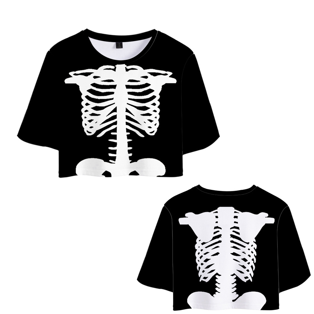 Women's T-shirt Short Sleeve T-shirts Printing Sexy Bat Skeleton Skull display picture 4
