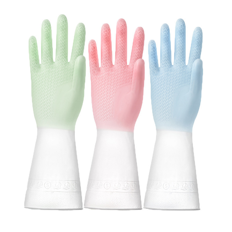 Guantes de dos colores blancos transparentes para lavar platos guantes de cocina de goma de látex para lavar ropa de plástico impermeable cepillo de platos image 6