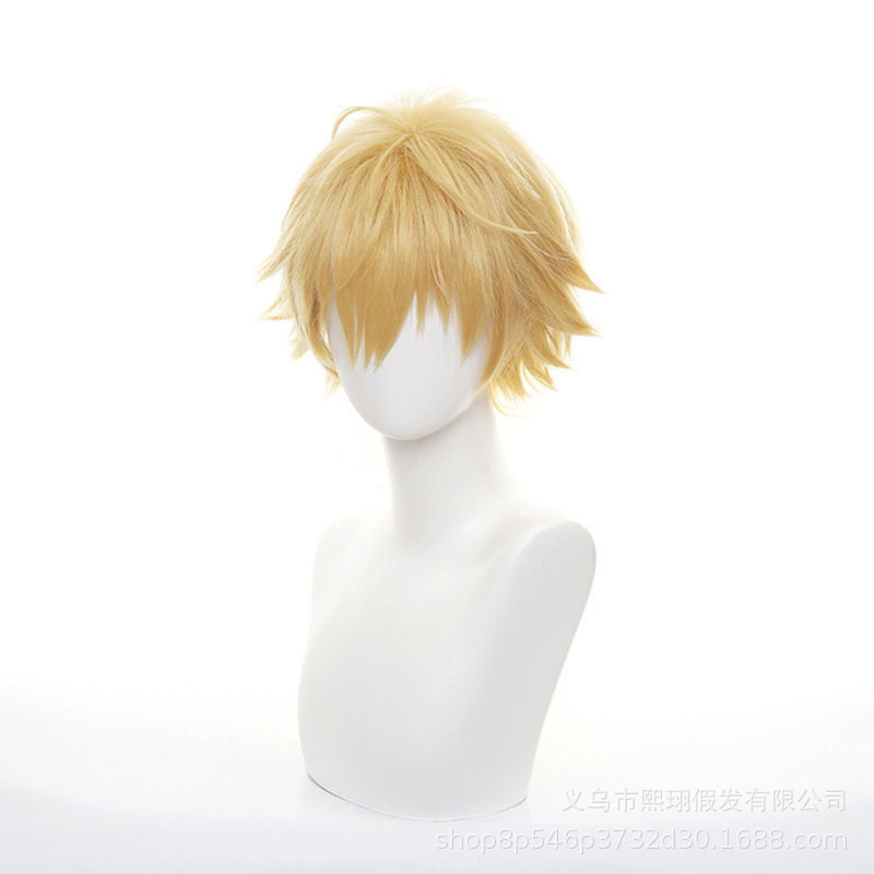 [Xi] sierra eléctrica Cosplay anime Peluca de oro amarillo anti-rizado cos pelo corto en stock