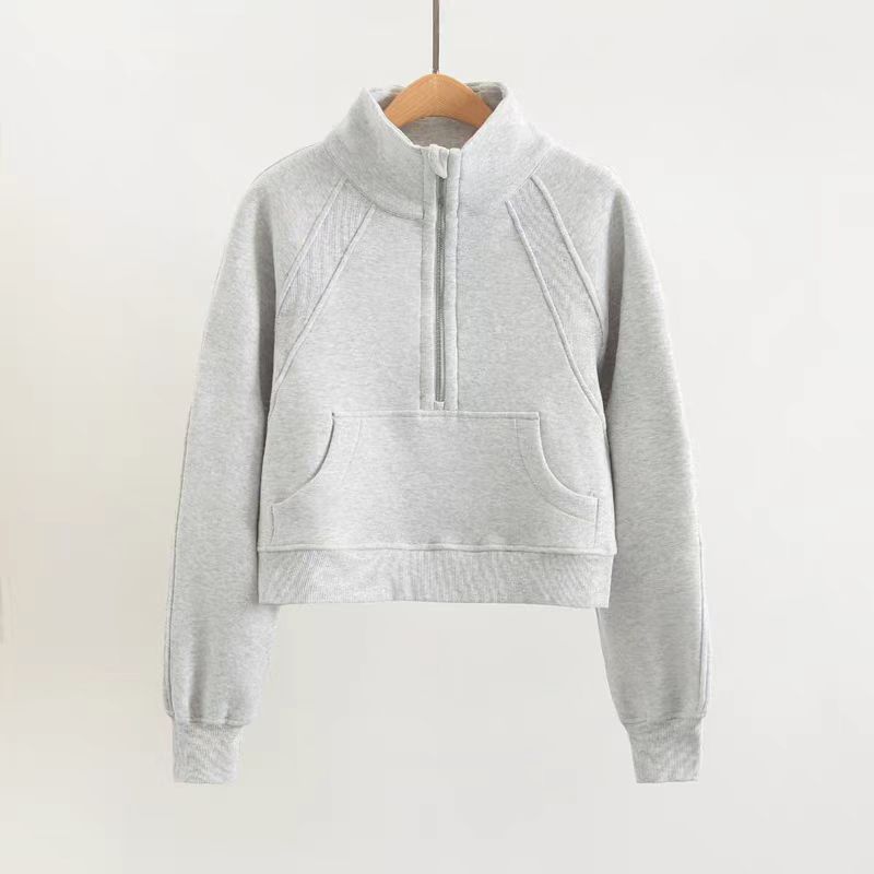 Otoño y invierno lu el mismo cuello vertical chaqueta deportiva con medio cremallera gruesa camiseta casual de fitness ropa de yoga al aire libre mujer image 7