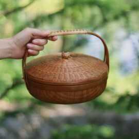 精品非遗手工竹编产品收纳盒提篮竹篮茶具收纳篮大漆竹篮子竹制品