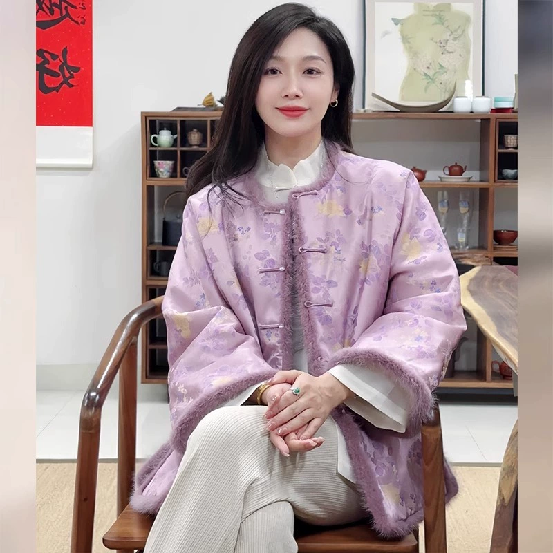 Новая зимняя куртка в китайском национальном стиле 2006 года, фиолетовая, в стиле тан, высококачественная, очень красивая, на пуговицах, хлопковая.