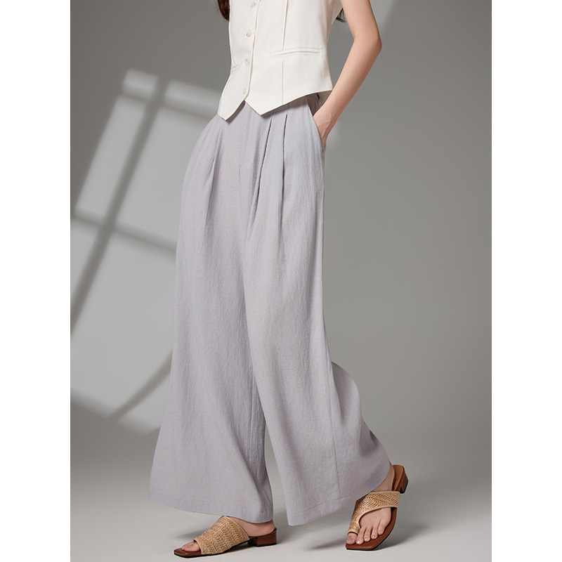 [Cloud Chang] Salt Linen Wide Leg Pants Women's Pants Summer Thin Casual Pants Purple Lazy Style Pants Wholesale