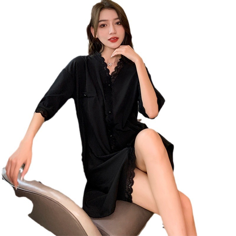 Pijamas de verano de mujer nuevo encaje temperamento sexy en línea alta simulación de seda vestido de dormir casero
