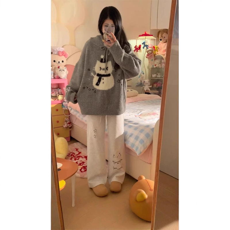 [Self-set factory in stock now] American retro Christmas fluffy snowman hooded sweater women's autumn and winter