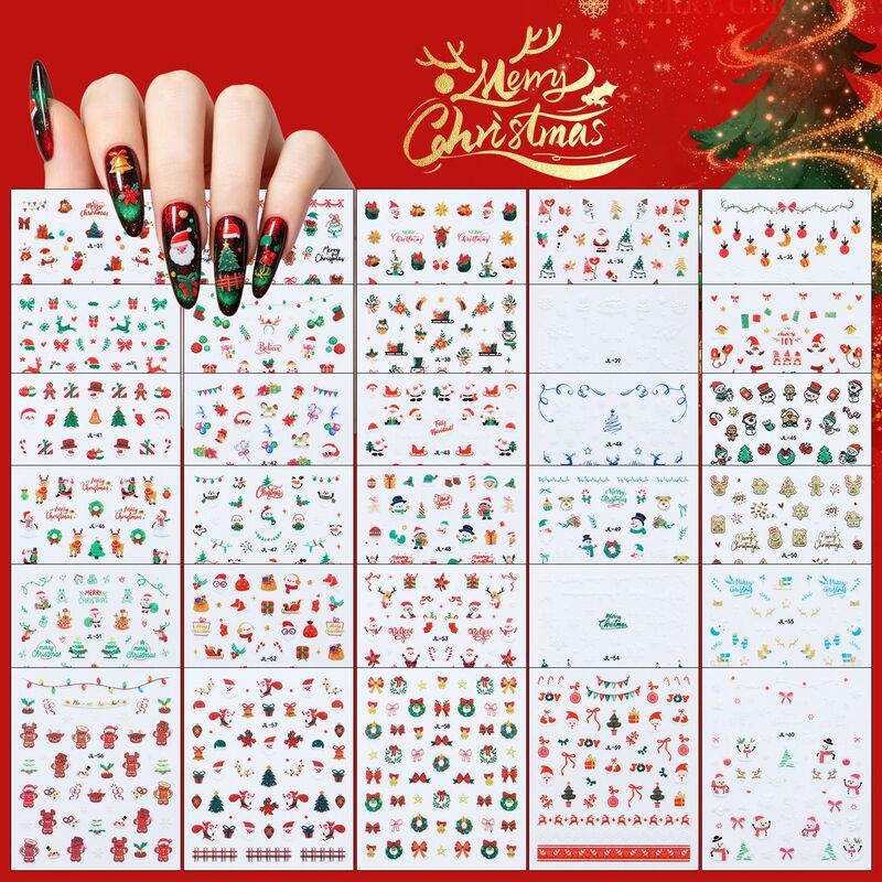 Cross-border best-selling Christmas-themed nail stickers: Christmas tree, snowflake, snowman, reindeer, no-paint self-adhesive nail stickers