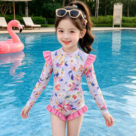 女童连体泳装夏季2026新款洋气儿童宝宝高颜值碎花防晒长袖游泳衣
