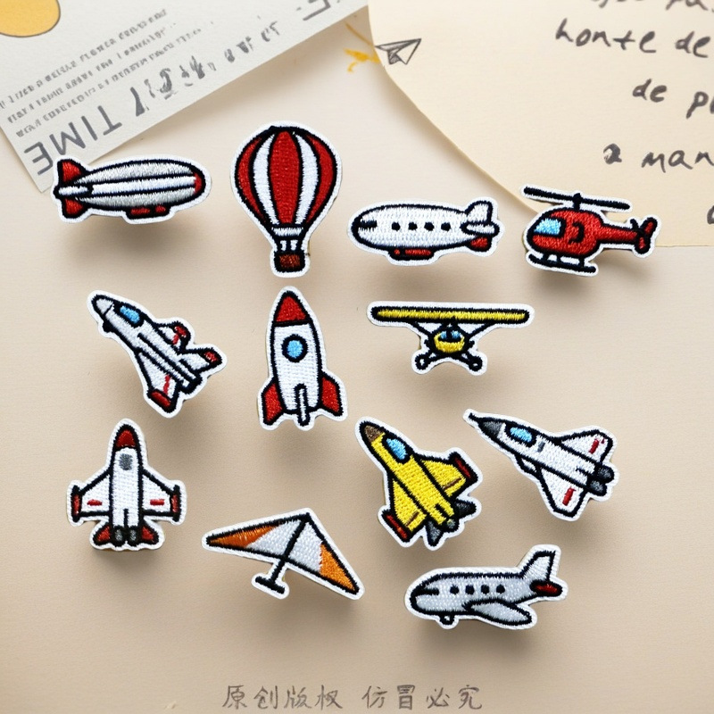 Hot-Selling Computer Embroidery Cartoon Airplane Rocket Fighter Embroidery Cloth Stickers for Children's Clothing Decoration Patches