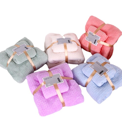 Coral Velvet Towel Bath Towel Set Thickened Water Absorbent Pineapple Plaid Mother Towel Set Gift Hotel Bath Towel Wholesale