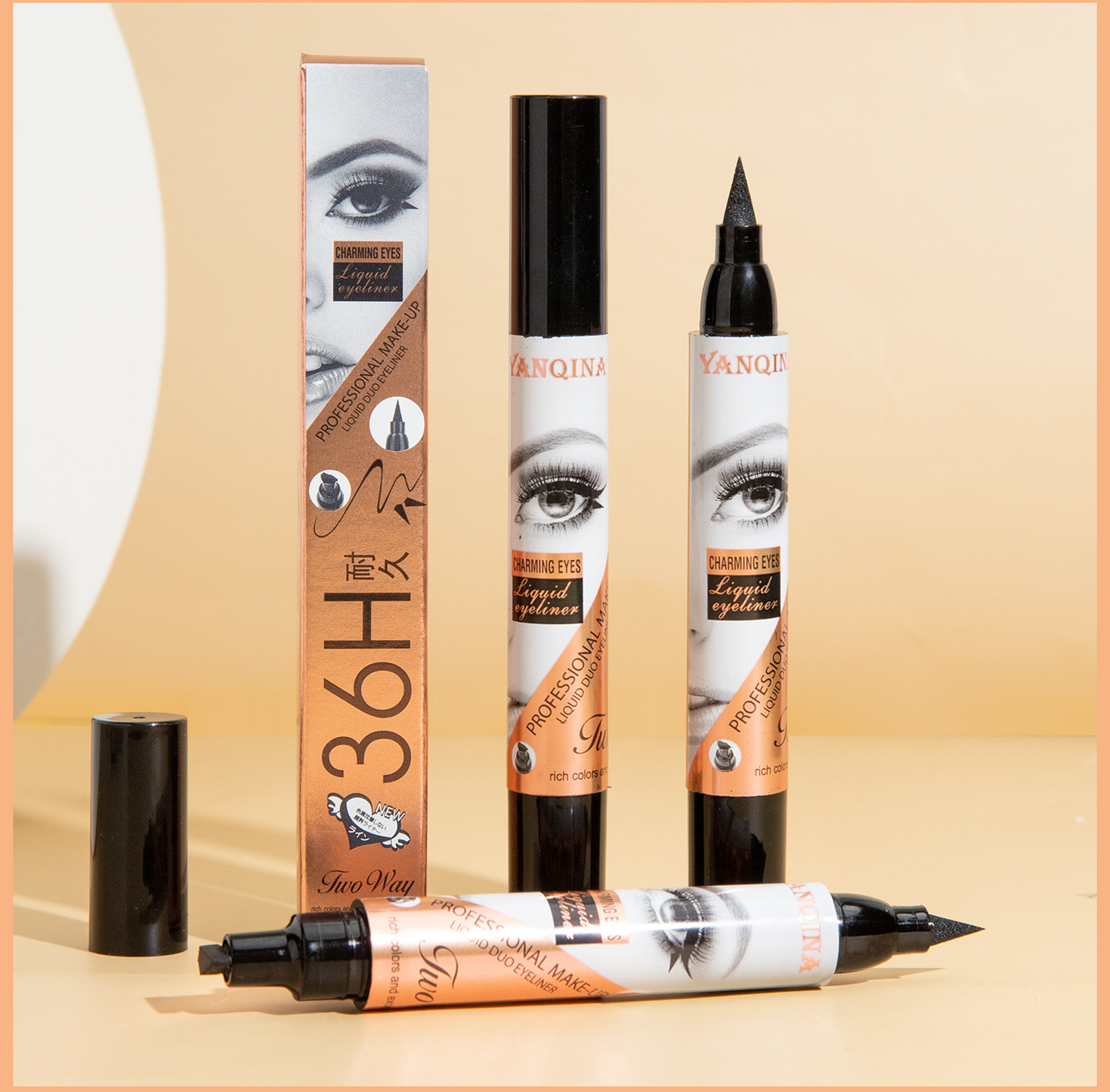 New YANQINA double-headed triangular seal eyeliner non-smudge waterproof Stamp eyeliner for cross-border use undefined