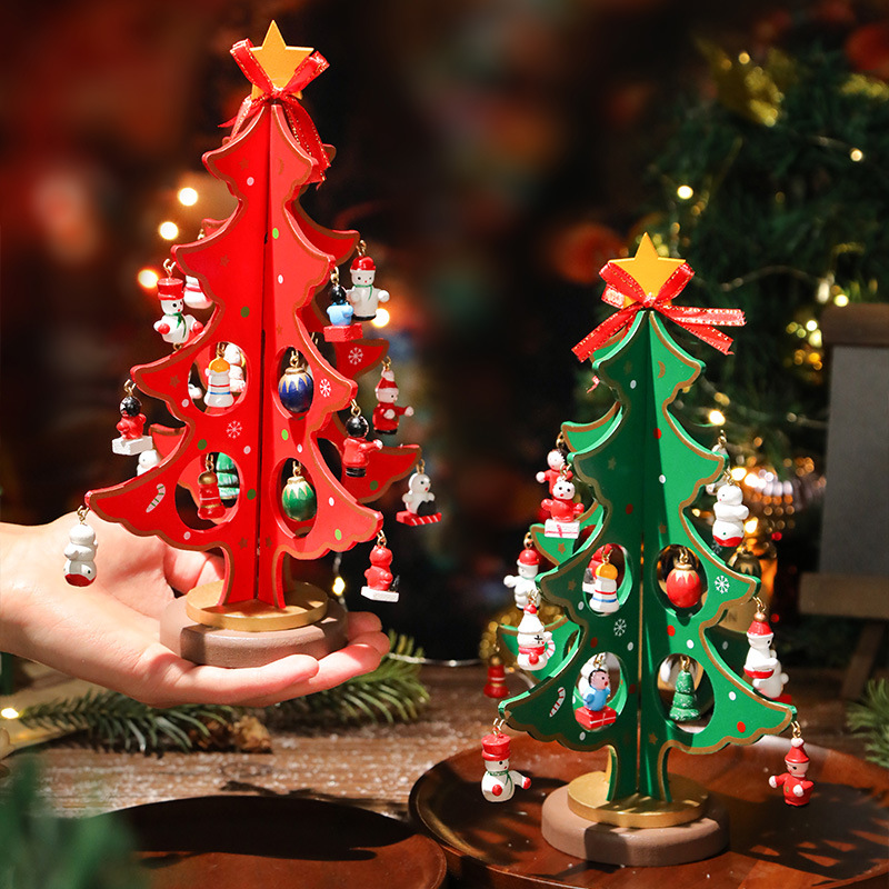 Regalo de árbol de Navidad de madera de escritorio pequeño árbol de Navidad decoración de vacaciones de madera decoración regalo de madera