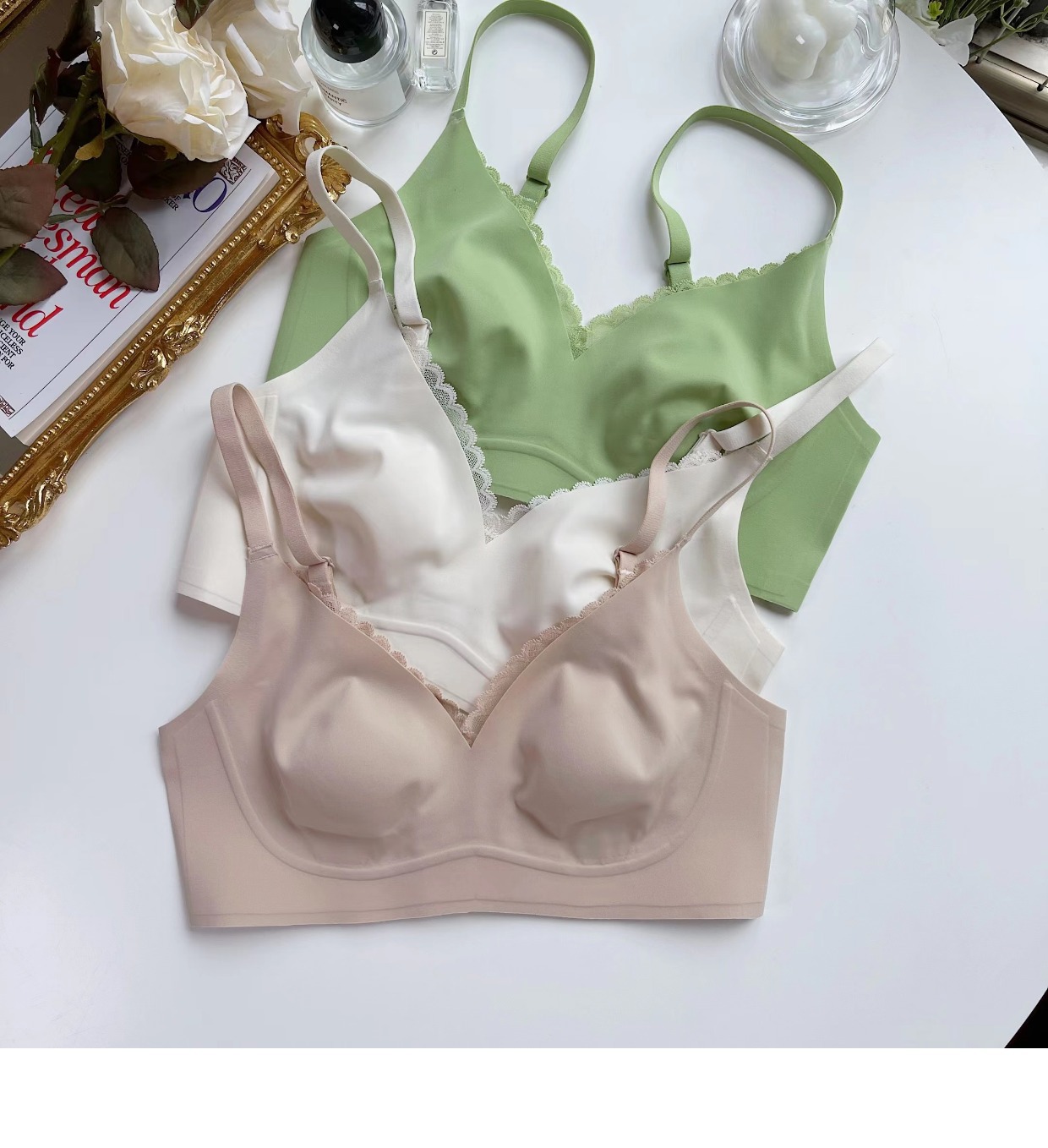 928 Orejas de conejo ropa interior de mujer micro inalámbrico push-up Delgado pecho grande pequeño sujetador de sueño colección de senos anti-flacidez