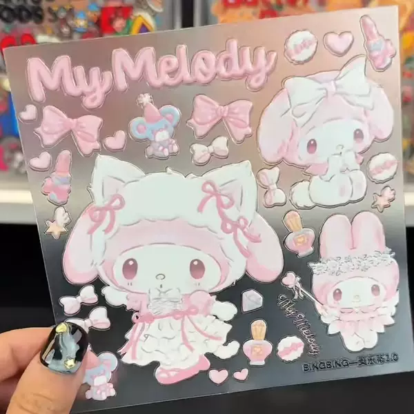 Cute Cartoon My Melody Nail Art Stickers, Journaling Materials, Pink DIY Phone Case Back Cards, Sweet Girl Style Decorative Stickers