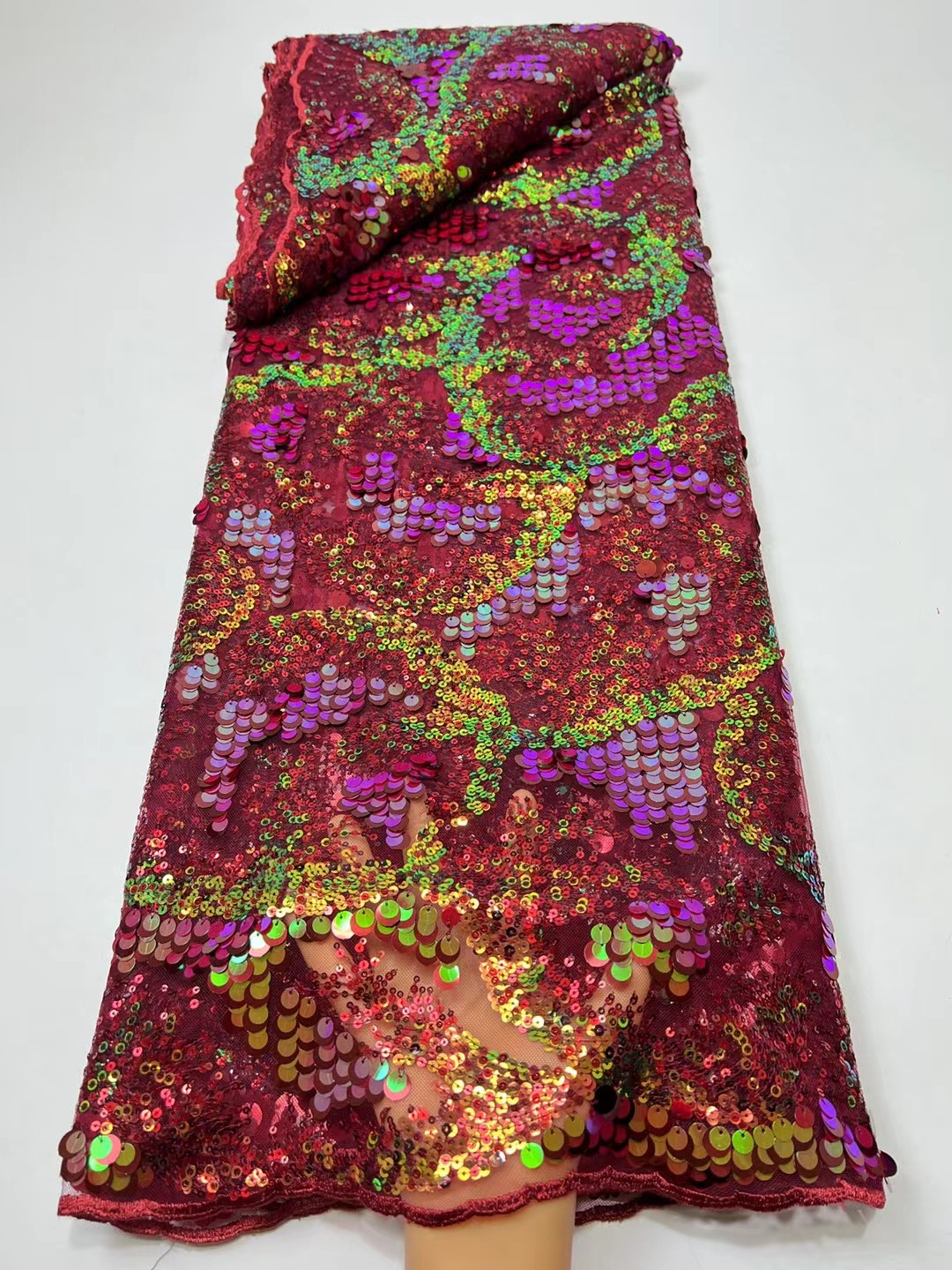 Estilo europeo y americano colorido lentejuelas bordado tela encaje completo vestido de novia tela encaje JX2771 image 11