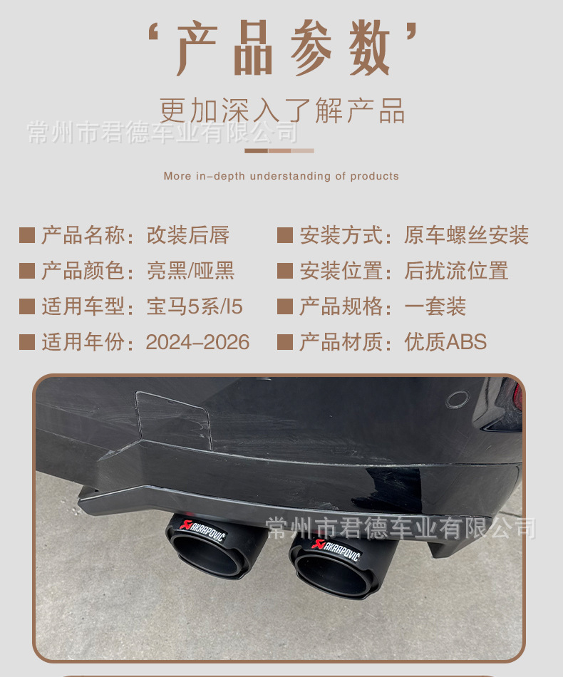 Suitable for 24-26 Bmw 5 Series/I5 Rear Lip Modification Four-Out Tail Throat Exhaust Cover Decorative Sticker Black Warrior